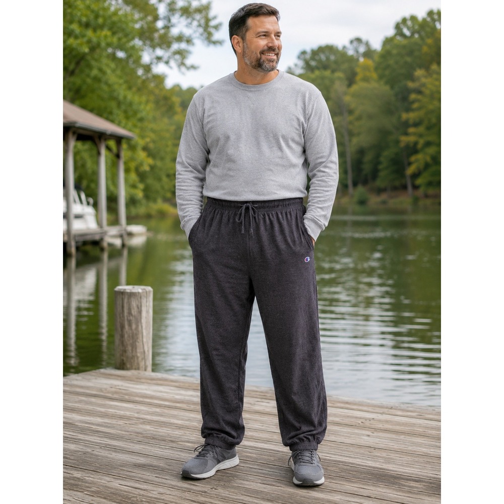Champion Mens Jersey Knit Joggers Gray Elastic Waist Drawstring Lounge Pants XL
